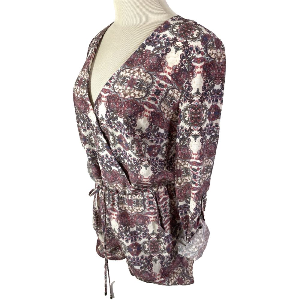Intermix McCourty 100% Silk Faux Wrap Long Sleeve Paisley Romper Pockets Sz P/2 - Picture 2 of 8